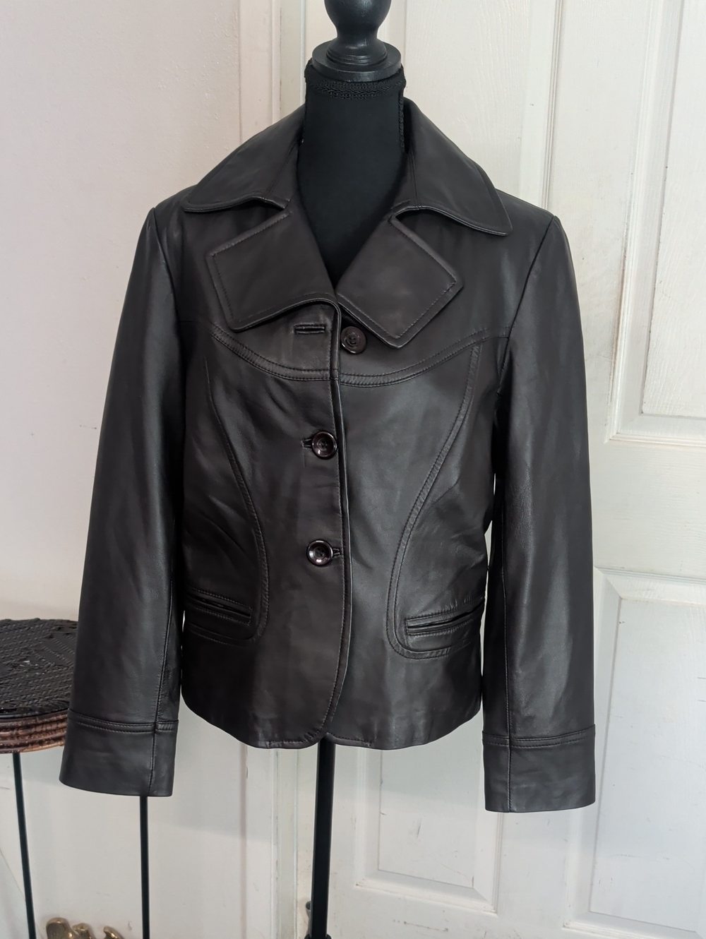 ADLER Collection Leather Jacket Dark Chocolate Brown Women Large